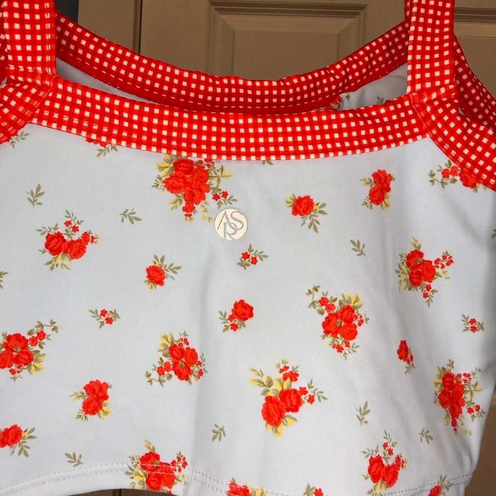 AS Revival Floral Gingham Activewear Set Skort and‎ Crop Top Size XXS